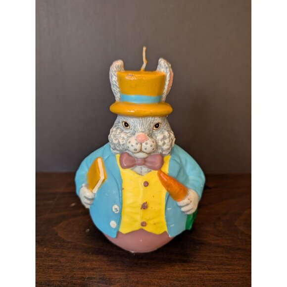 Easter Bunny Decorative Candle With Top Hat & Carrot 5.5" Tall Spring Decor New - Picture 6 of 8